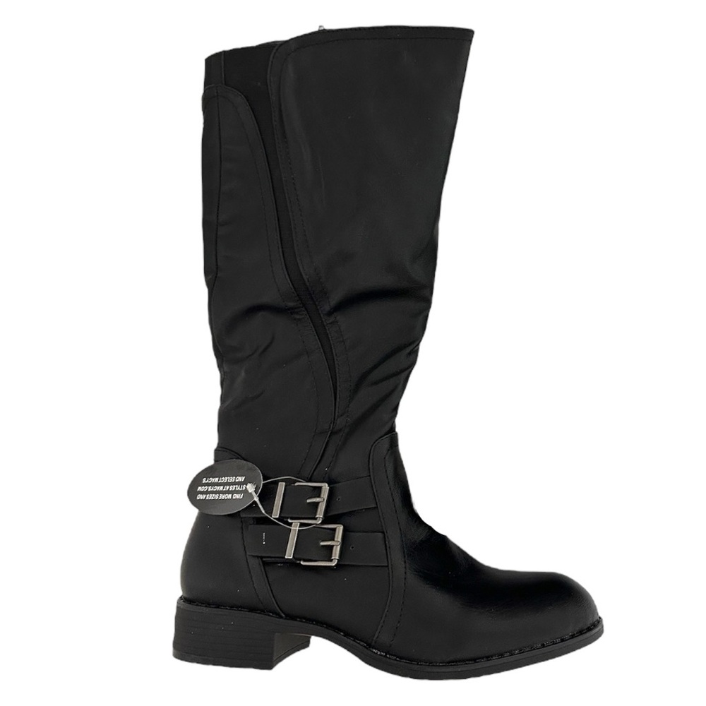 NIB Style & Co Black MILAHP Mid-Calf Chunky Buckle Boots Size 8.5M Bikercore